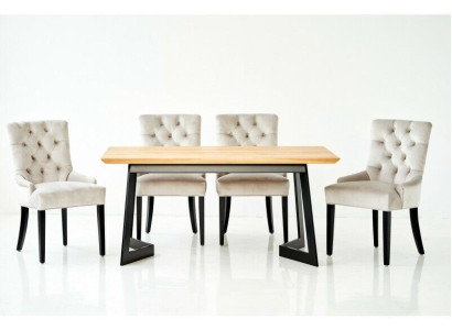 Brauner Holzesstisch Metallgestell Designer x6 Chesterfield Stühle Luxuriöser 7tlg. Set